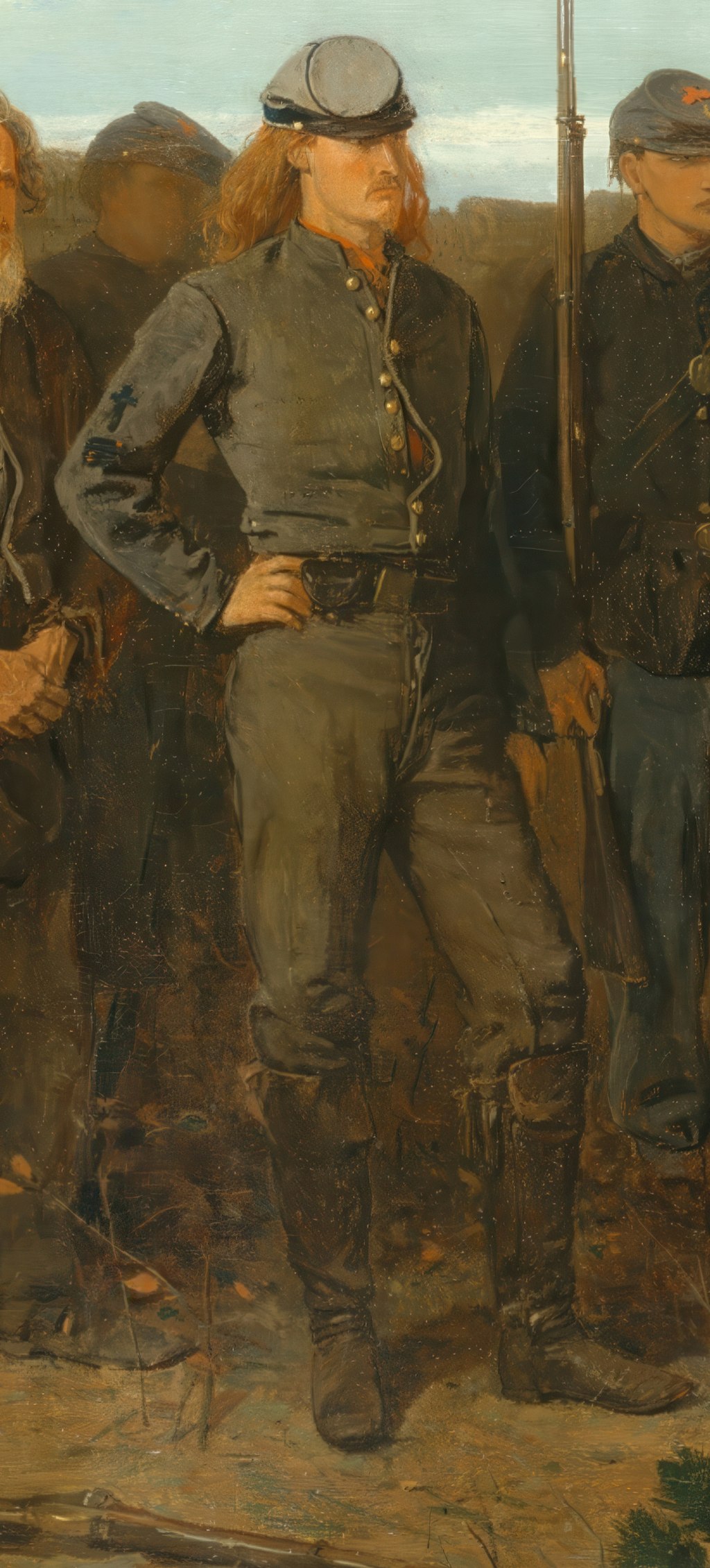 Defiant central prisoner detail from Prisoners from the Front by Winslow Homer